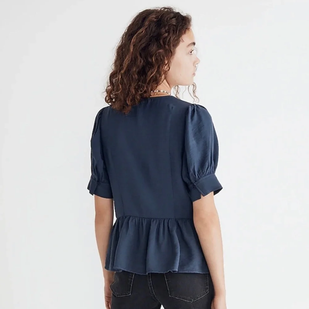 Madewell Drapeweave Puff-Sleeve Peplum‎ Top